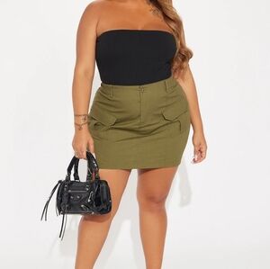 Olive Green Cargo Elastic Waist Mini Skirt